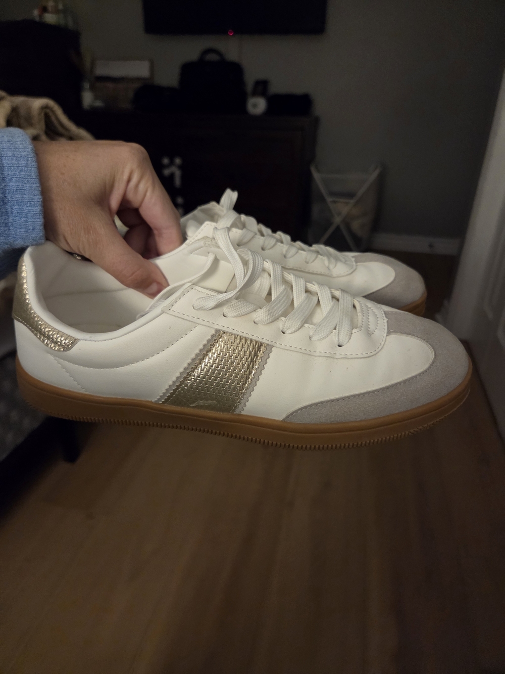 Womens White Sneaker with Gold Accent
